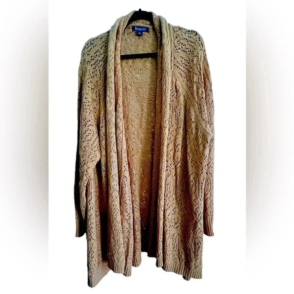 Roaman’s Pointelle Cardigan, Size 1X (22/24), Soft Camel - Picture 3 of 6
